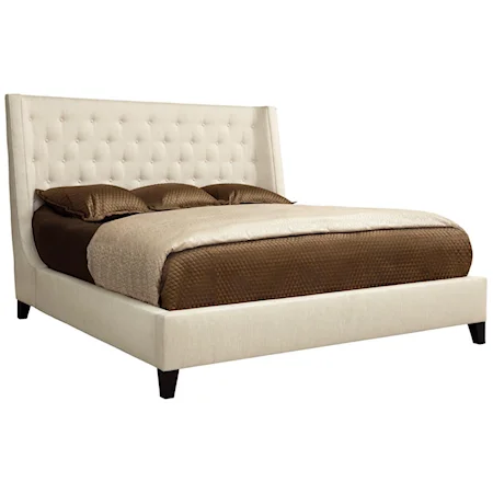 Contemporary Queen Upholstered Wing Bed with Button Tufting